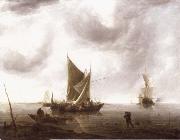 REMBRANDT Harmenszoon van Rijn Ships at Anchor on a Calm Sea oil painting on canvas